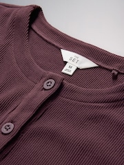 The Set Cosy Rib Button Through Top and Straight Leg Joggers Co-ord - صورة 4 من 5