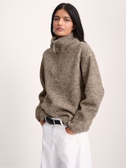 The Set 2 Pack Quarter Zip Borg Sweaters Brown/Oat Marl - Image 1 of 10