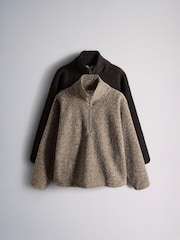 The Set 2 Pack Quarter Zip Borg Sweaters Brown/Oat Marl - Image 2 of 10