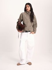 The Set 2 Pack Quarter Zip Borg Sweaters Brown/Oat Marl - Image 3 of 10
