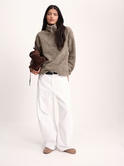 The Set 2 Pack Quarter Zip Borg Sweaters Brown/Oat Marl - Image 4 of 10
