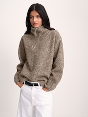The Set 2 Pack Quarter Zip Borg Sweaters Brown/Oat Marl - Image 6 of 10