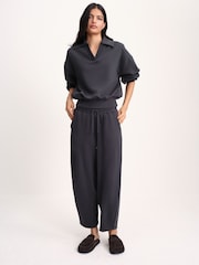 The Set Trophy Neck Sweatshirt and Barrel Leg Joggers Co-Ord Set Dark Navy Dark Navy - Image 2 of 10