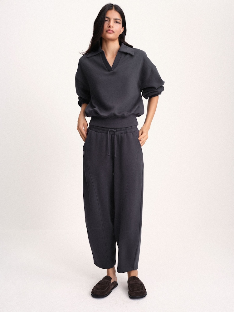 The Set Trophy Neck Sweatshirt and Barrel Leg Joggers Co-Ord Set Dark Navy Dark Navy - Image 2 of 10