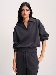 The Set Trophy Neck Sweatshirt and Barrel Leg Joggers Co-Ord Set Dark Navy Dark Navy - Image 4 of 10
