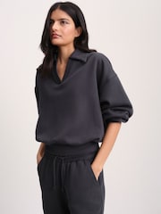 The Set Trophy Neck Sweatshirt and Barrel Leg Joggers Co-Ord Set Dark Navy Dark Navy - Image 5 of 10