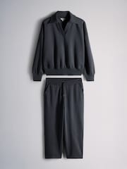 The Set Trophy Neck Sweatshirt and Barrel Leg Joggers Co-Ord Set Dark Navy Dark Navy - Image 6 of 10