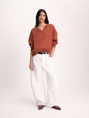 The Set V-Neck Cotton Loopback Crew Neck Sweatshirts 3 Pack Tan/Navy/Cream - Image 2 of 11