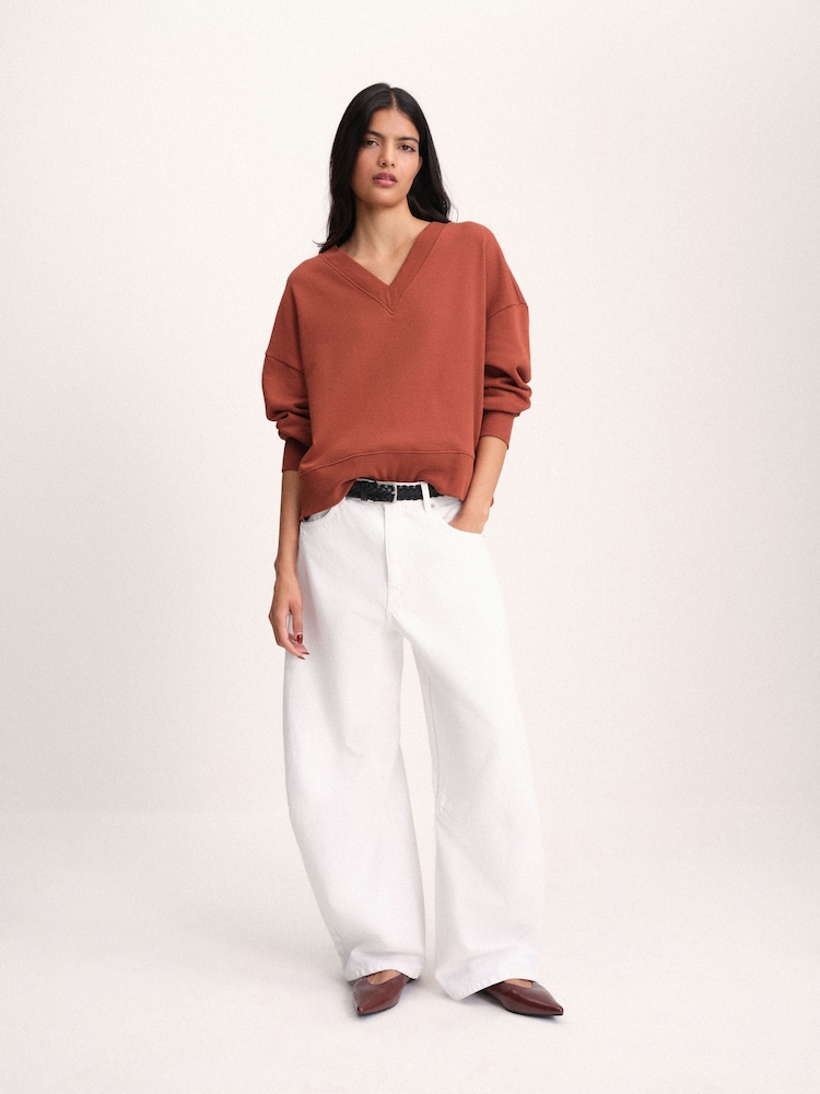 The Set V-Neck Cotton Loopback Crew Neck Sweatshirts 3 Pack Tan/Navy/Cream - Image 2 of 11 The Set V-Neck Cotton Loopback Crew Neck Sweatshirts 3 Pack Tan/Navy/Cream - Image 2 of 11