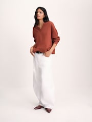 The Set V-Neck Cotton Loopback Crew Neck Sweatshirts 3 Pack Tan/Navy/Cream - Image 3 of 11