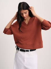 The Set V-Neck Cotton Loopback Crew Neck Sweatshirts 3 Pack Tan/Navy/Cream - Image 5 of 11