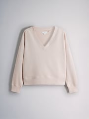 The Set V-Neck Cotton Loopback Crew Neck Sweatshirts 3 Pack Tan/Navy/Cream - Image 6 of 11