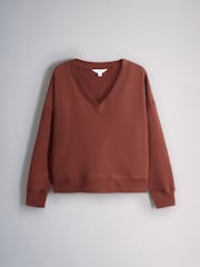 The Set V-Neck Cotton Loopback Crew Neck Sweatshirts 3 Pack Tan/Navy/Cream - Image 7 of 11