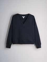 The Set V-Neck Cotton Loopback Crew Neck Sweatshirts 3 Pack Tan/Navy/Cream - Image 8 of 11