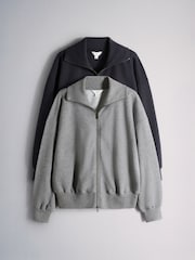 The Set 2 Pack Zip Through Collared Sweat Top Grey Marl / Navy Blue - Image 1 of 5