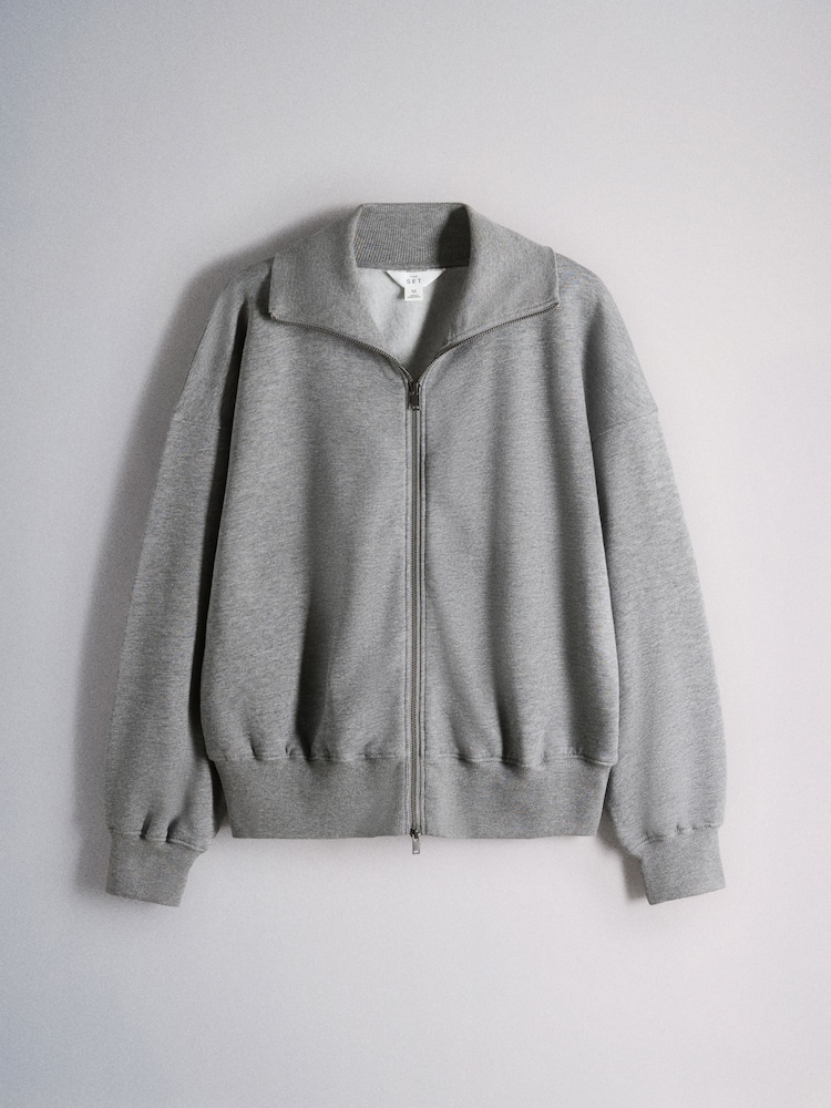 The Set 2 Pack Zip Through Collared Sweat Top Grey Marl / Navy Blue - Image 2 of 5
