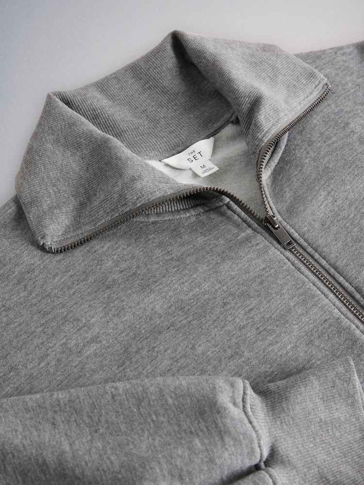 The Set 2 Pack Zip Through Collared Sweat Top Grey Marl / Navy Blue - Image 5 of 5