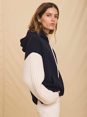 Mint Velvet Blue Cotton Blend Contrast Sleeve Hoodie - Image 2 of 8