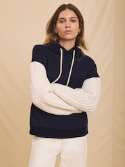 Mint Velvet Blue Cotton Blend Contrast Sleeve Hoodie - Image 4 of 8