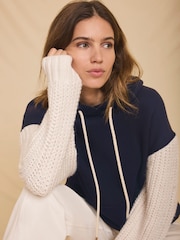 Mint Velvet Blue Cotton Blend Contrast Sleeve Hoodie - Image 5 of 8