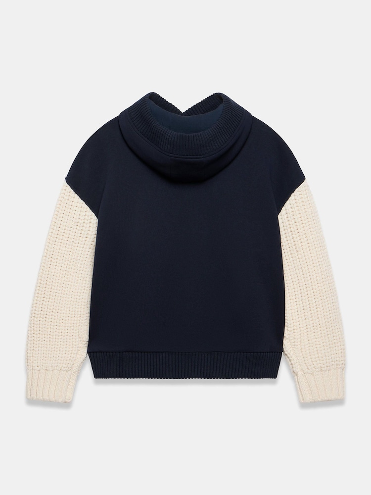 Mint Velvet Blue Cotton Blend Contrast Sleeve Hoodie - Image 8 of 8