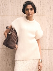 Mint Velvet White Wool Blend Longline Knit Top - Image 1 of 8