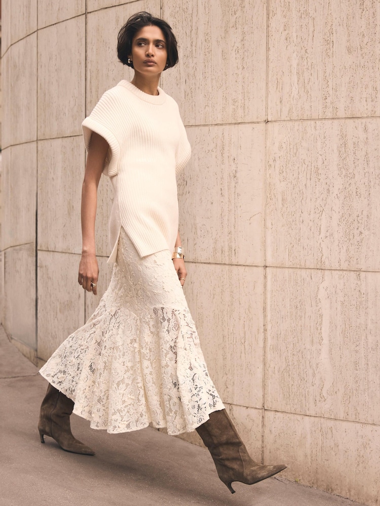 Mint Velvet White Wool Blend Longline Knit Top - Image 2 of 8