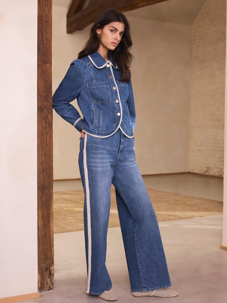 Mint Velvet Blue Lace Trim Straight Jeans - Image 1 of 8