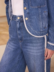 Mint Velvet Blue Lace Trim Straight Jeans - Image 5 of 8