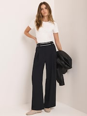 Mint Velvet Black Waist Detail Wide Trousers - Image 1 of 7