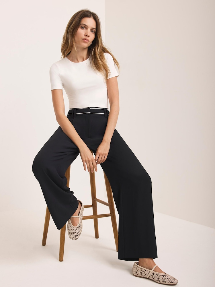 Mint Velvet Black Waist Detail Wide Trousers - Image 2 of 7