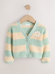 Mint and Yellow stripe Love Bug Cardigan (3mths-7yrs) - Image 1 of 4