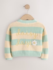 Mint and Yellow stripe Love Bug Cardigan (3mths-7yrs) - Image 2 of 4