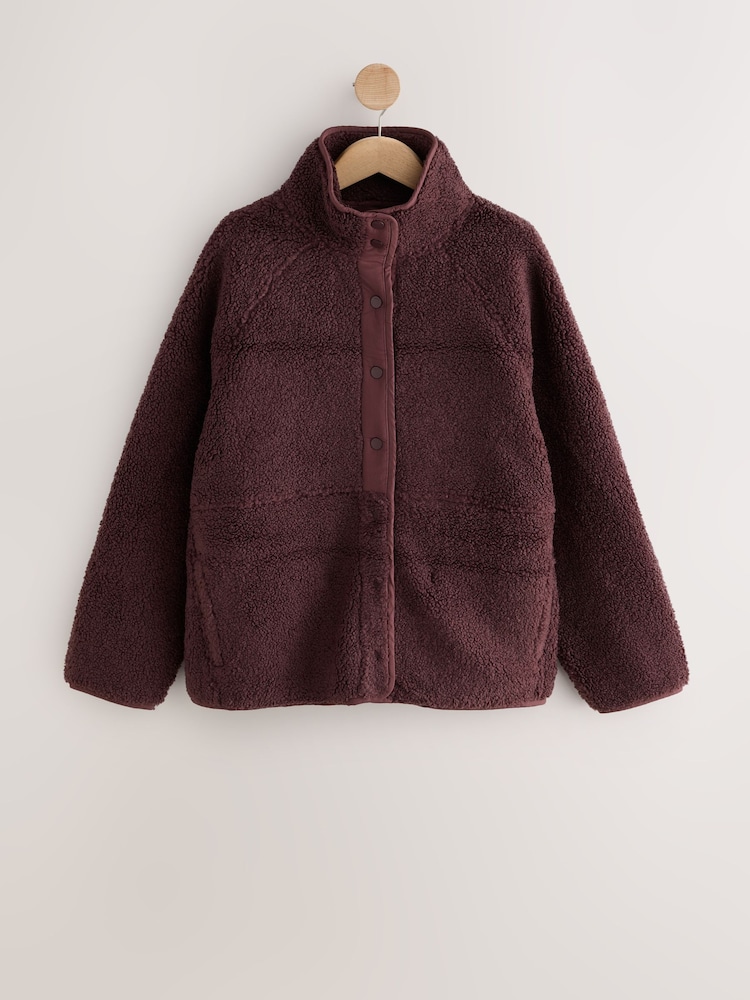 Burgundy Red Button Through Borg Fleece - Image 1 of 3 Burgundy Red Button Through Borg Fleece - Image 1 of 3
