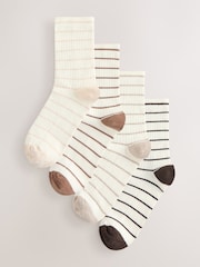 Cream/Neutral Stripe Ribbed Ankle Socks 4 Pack - Image 1 of 7