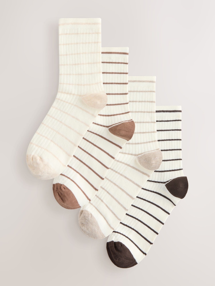 Cream/Neutral Stripe Ribbed Ankle Socks 4 Pack - Image 1 of 7