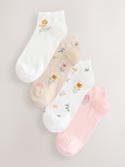 White Floral Pattern Trainer Socks 4 Pack - Image 1 of 7