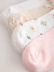 White Floral Pattern Trainer Socks 4 Pack - Image 7 of 7