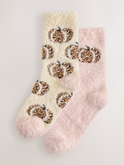 Leopard Print Pumpkins Superhairy Cosy Socks 2 Pack - Image 1 of 5