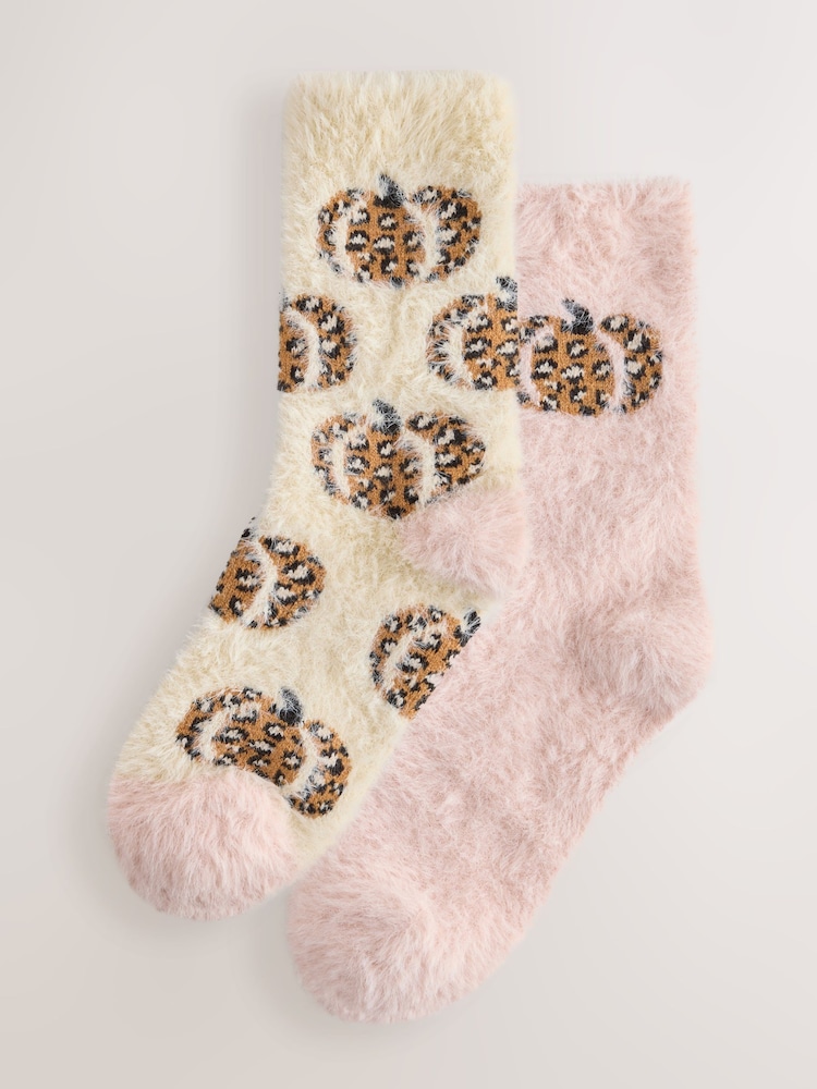Leopard Print Pumpkins Superhairy Cosy Socks 2 Pack - Image 1 of 5