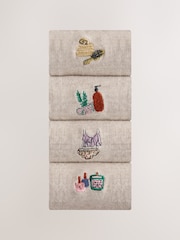 Self Care Icons Oatmeal Embroidered Motif Ankle Socks 4 Pack - Image 2 of 8