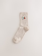 Self Care Icons Oatmeal Embroidered Motif Ankle Socks 4 Pack - Image 3 of 8