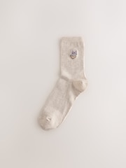 Self Care Icons Oatmeal Embroidered Motif Ankle Socks 4 Pack - Image 4 of 8