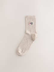 Self Care Icons Oatmeal Embroidered Motif Ankle Socks 4 Pack - Image 5 of 8