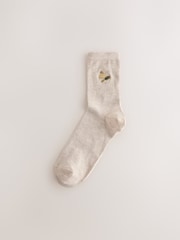 Self Care Icons Oatmeal Embroidered Motif Ankle Socks 4 Pack - Image 6 of 8