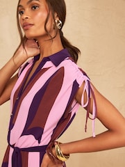 Rosa mit geometrischem Muster - Love & Roses Jersey Ruched Shoulder Belted Midi Dress - Bild 5 von 5