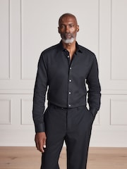 Black Slim Fit Signature Two-Fold Cotton Textured Smart Shirt - Image 1 of 10