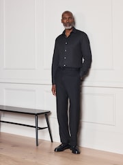 Black Slim Fit Signature Two-Fold Cotton Textured Smart Shirt - Image 2 of 10