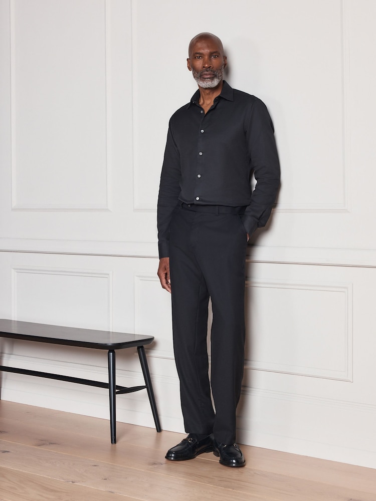 Black Slim Fit Signature Two-Fold Cotton Textured Smart Shirt - Image 2 of 10