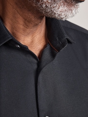 Black Slim Fit Signature Two-Fold Cotton Textured Smart Shirt - Image 4 of 10